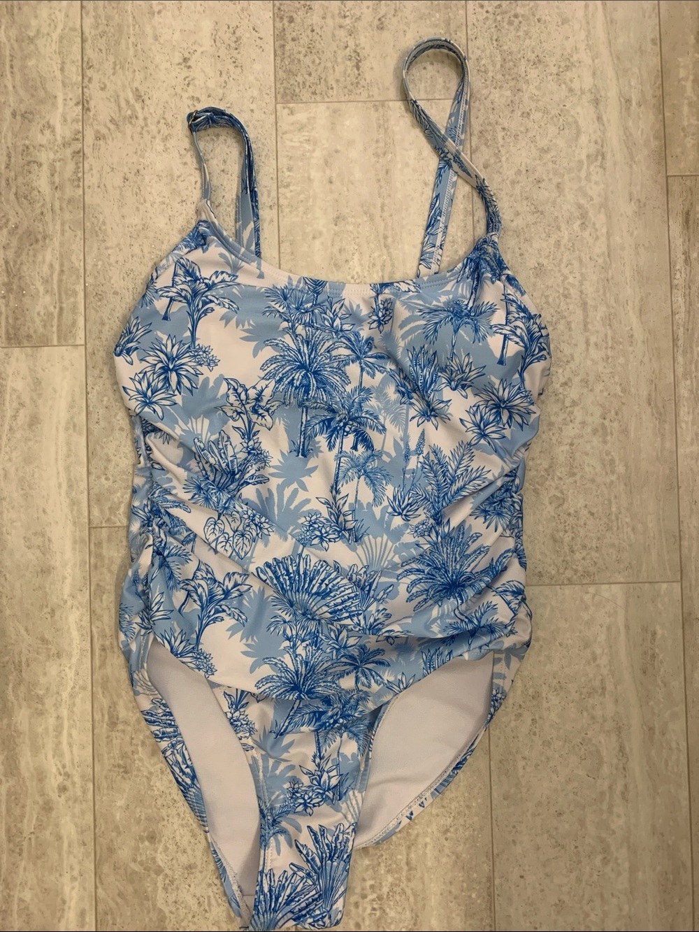 Girls' Light Blue Tropical Print One-Piece Swimsuit - Kids Swim